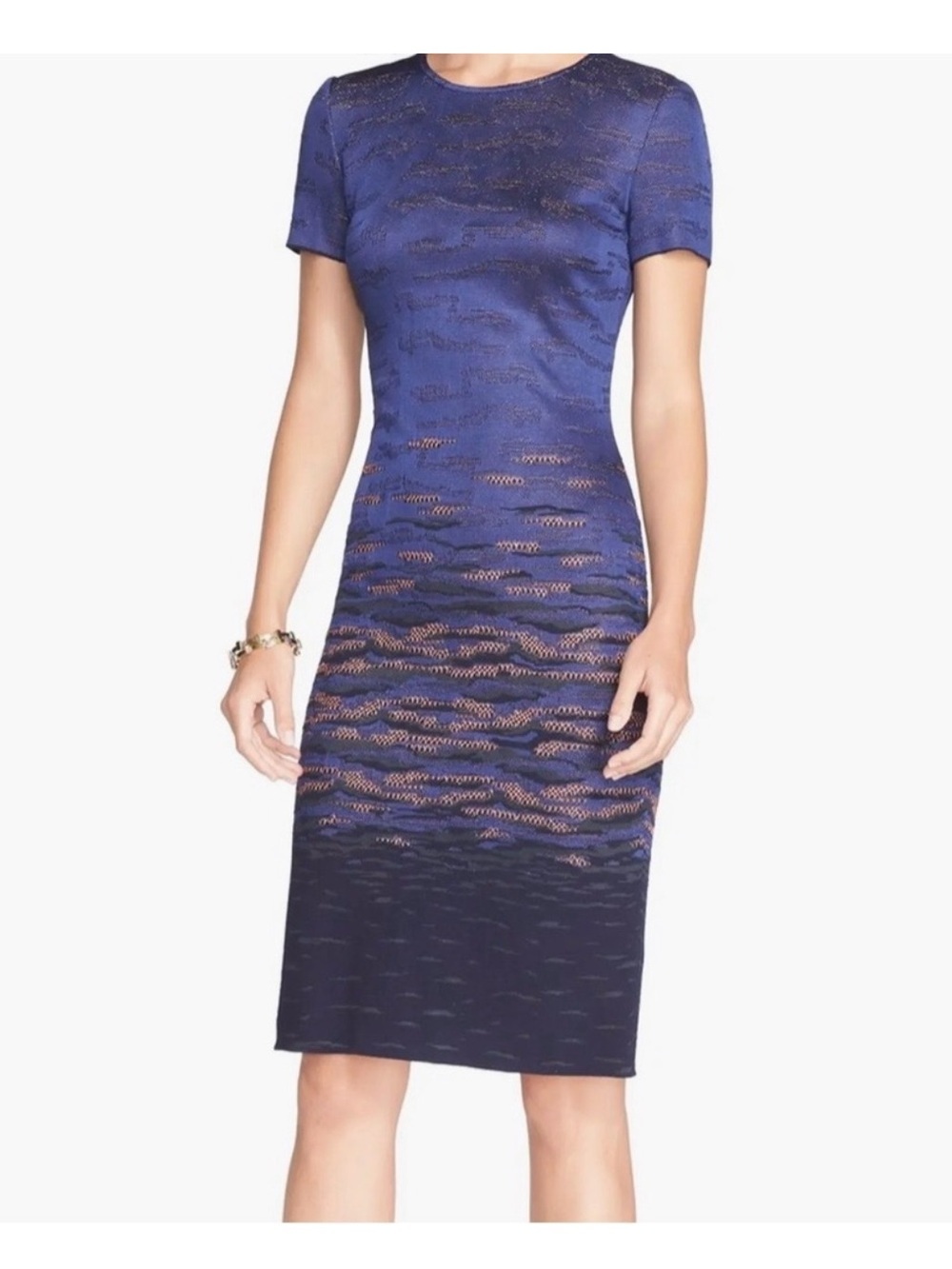 St. John Blue Sunset Jacquard Midi Dress, size 10